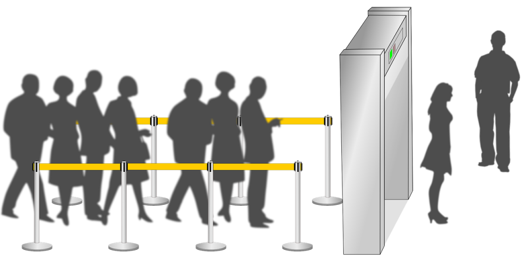 retractable belt stanchion, crowd, queue